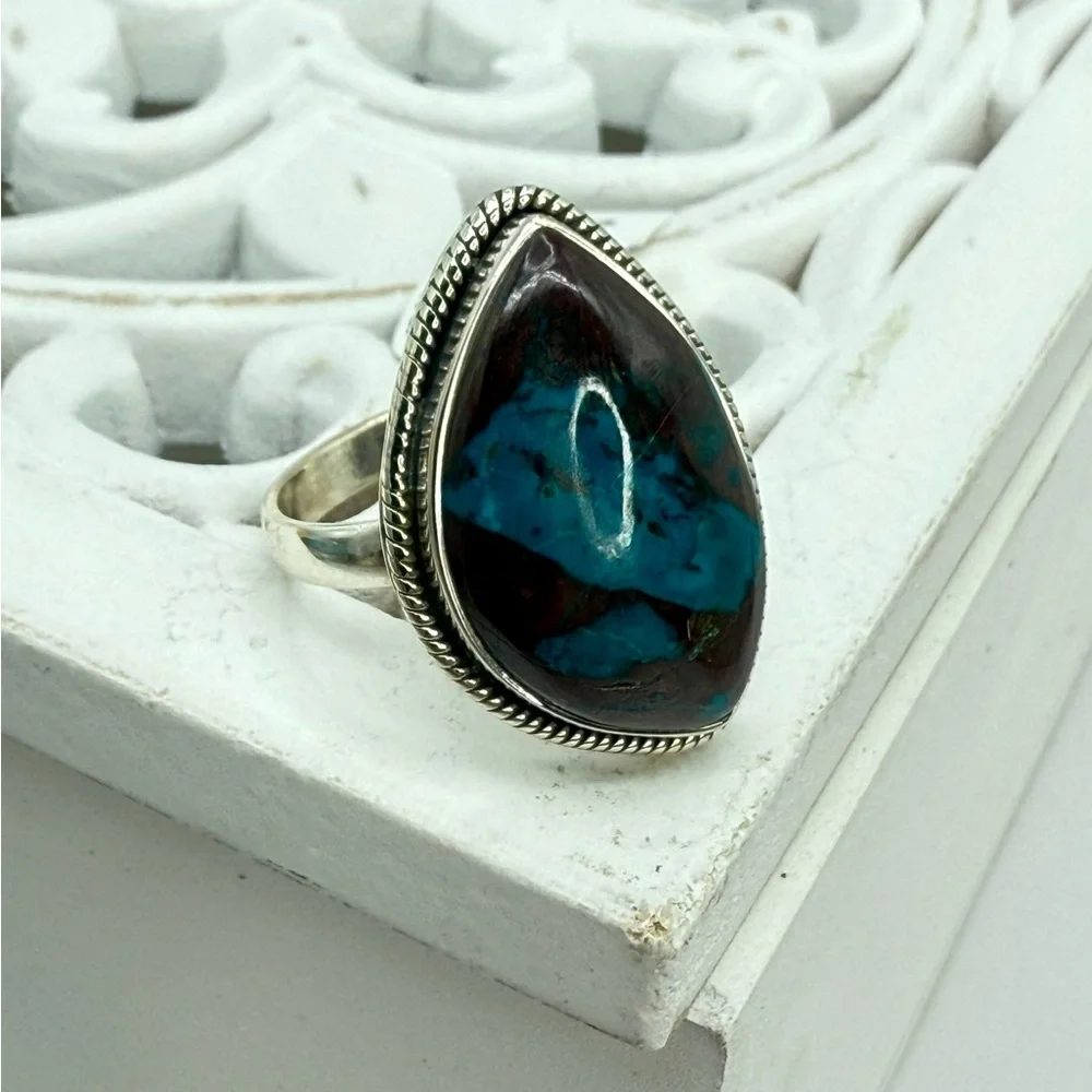 Genuine Shattuckite Statement Ring – 925 Sterling Silver – Boho Caribbean Chic